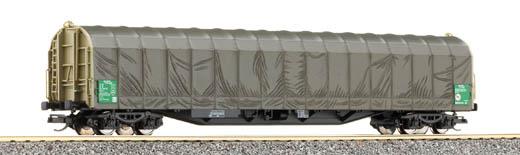 Flat car with retractable canvas hood Green Cargo<br /><a href='images/pictures/Tillig/15742.jpg' target='_blank'>Full size image</a>